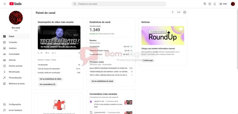 CANAL DO YOUTUBE DE 1K MONETIZADO - VARIADO (COD-336)