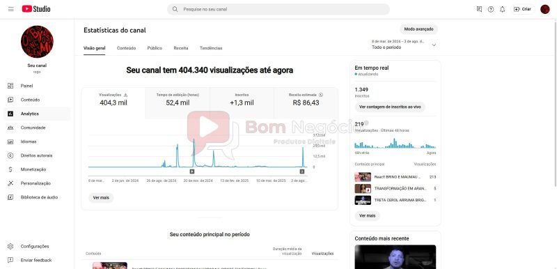 CANAL DO YOUTUBE DE 1K MONETIZADO - VARIADO (COD-336) - Imagem 3