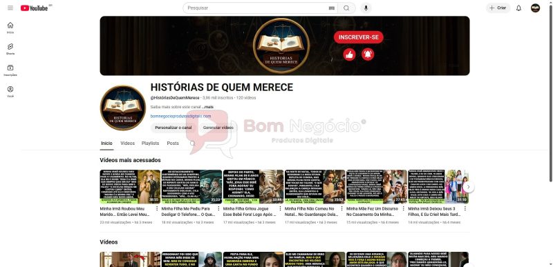 CANAL DO YOUTUBE DE 4K MONETIZADO - HISTÓRIAS (COD-337)