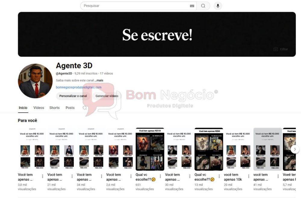 CANAL DO YOUTUBE DE 9K NÃO MONETIZADO - ENTRETENIMENTO (COD-339)