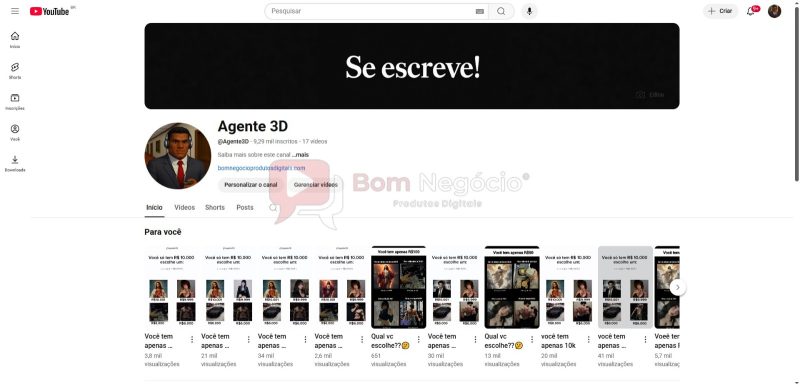 CANAL DO YOUTUBE DE 9K NÃO MONETIZADO - ENTRETENIMENTO (COD-339)