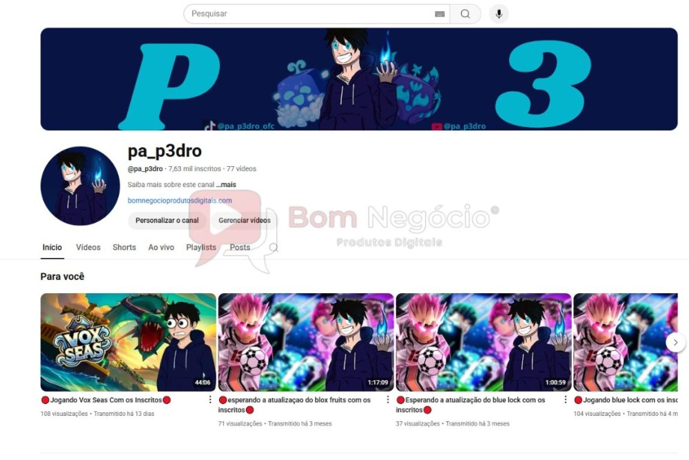 CANAL DO YOUTUBE DE 7K NÃO MONETIZADO - GAMES (COD-342)