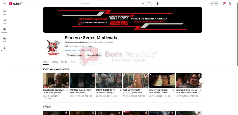 CANAL DO YOUTUBE DE 35K NÃO MONETIZADO - FILMES (COD-345)