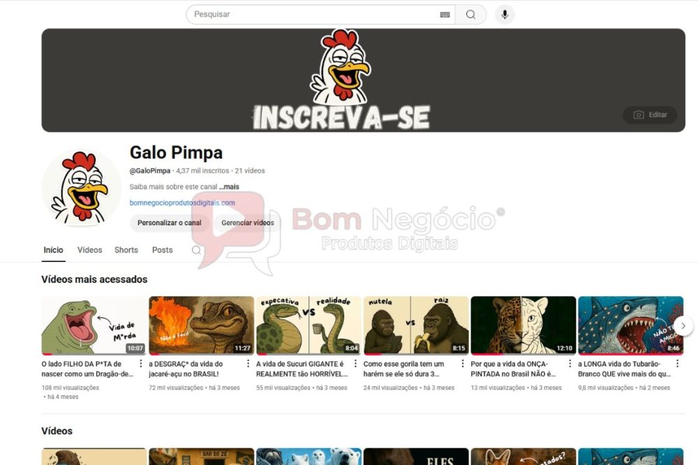 CANAL DO YOUTUBE DE 4K MONETIZADO - ANIMAIS (COD-346)