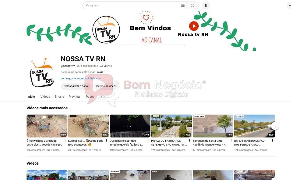 CANAL DO YOUTUBE DE 33K NÃO MONETIZADO - SERTÃO (COD-348)