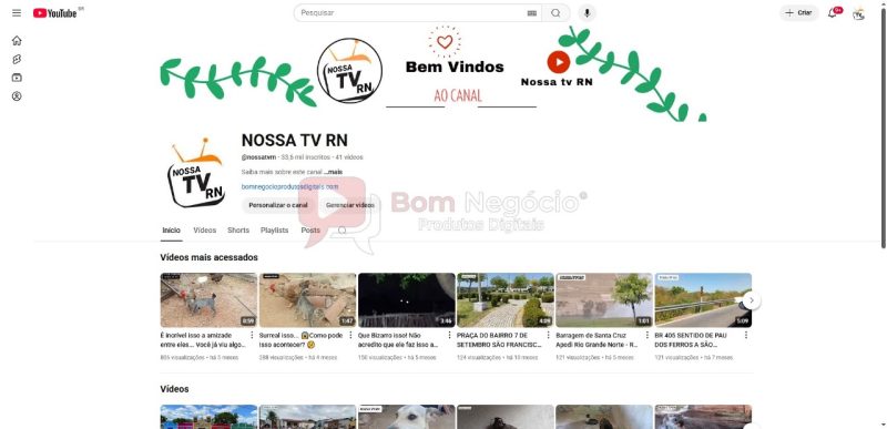 CANAL DO YOUTUBE DE 33K NÃO MONETIZADO - SERTÃO (COD-348)