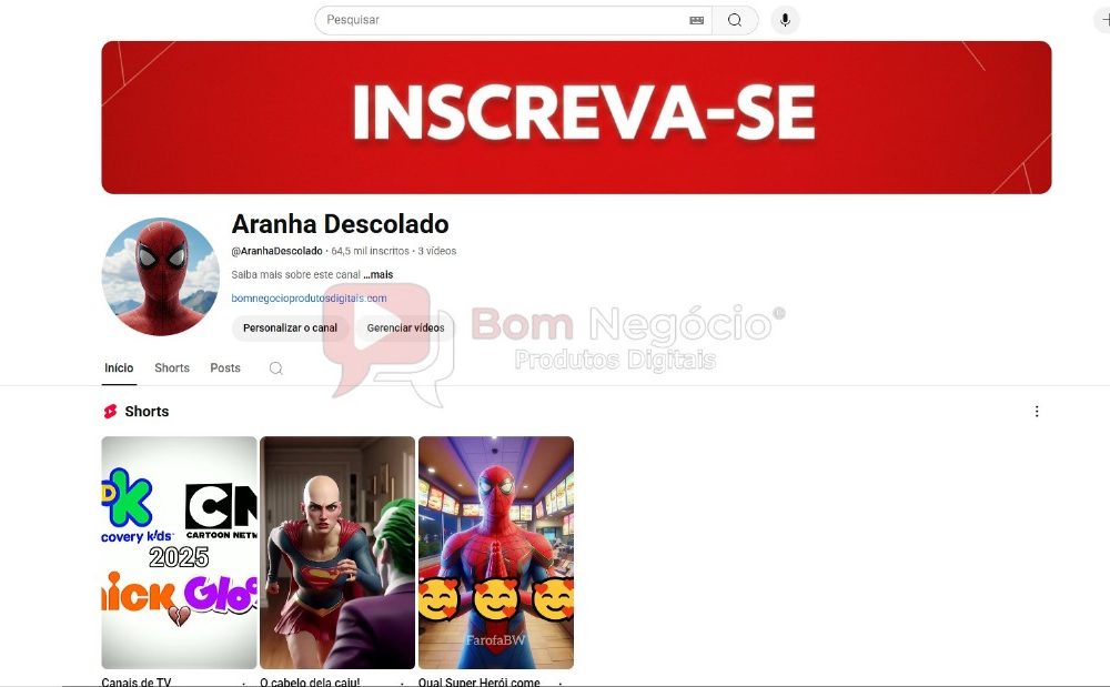 CANAL DO YOUTUBE DE 64K NÃO MONETIZADO - ANIMAÇÃO (COD-350)
