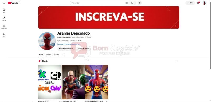 CANAL DO YOUTUBE DE 64K NÃO MONETIZADO - ANIMAÇÃO (COD-350)