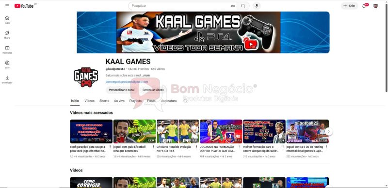 CANAL DO YOUTUBE DE 1K MONETIZADO - GAMES (COD-367)