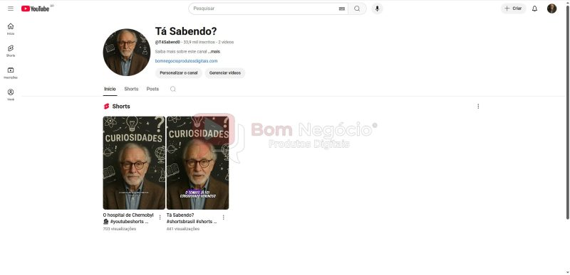 CANAL DO YOUTUBE DE 33K NÃO MONETIZADO - CURIOSIDADES (COD-379)