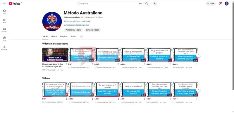 CANAL DO YOUTUBE DE 7K NÃO MONETIZADO - AULAS DE INGLÊS (COD-381)