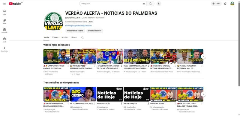 CANAL DO YOUTUBE DE 7K MONETIZADO - FUTEBOL (COD-387)