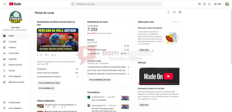 CANAL DO YOUTUBE DE 7K MONETIZADO - FUTEBOL (COD-387) - Imagem 2