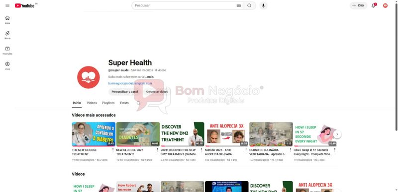 CANAL DO YOUTUBE DE 5K NÃO MONETIZADO - SAÚDE (COD-389)