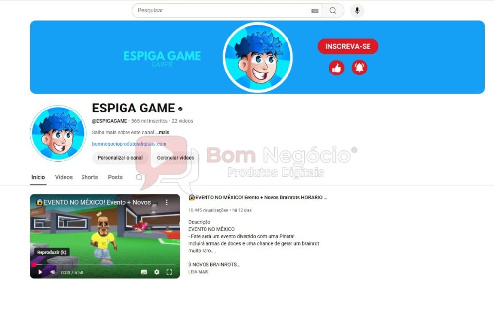 CANAL DO YOUTUBE DE 565K NÃO MONETIZADO - GAMES (COD-390)