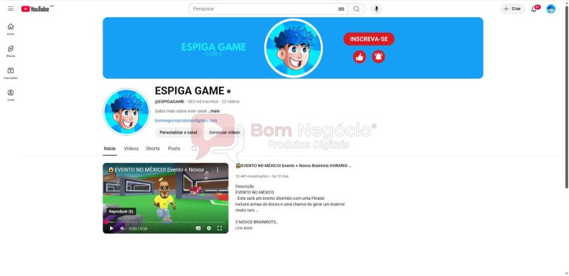 CANAL DO YOUTUBE DE 565K NÃO MONETIZADO - GAMES (COD-390)