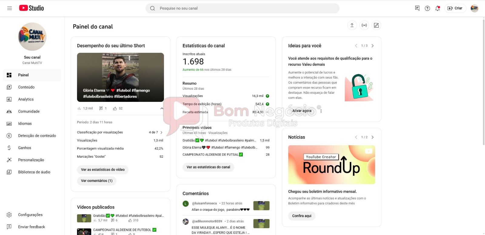 CANAL DO YOUTUBE DE 1K MONETIZADO - FUTEBOL (COD-411) - Imagem 2