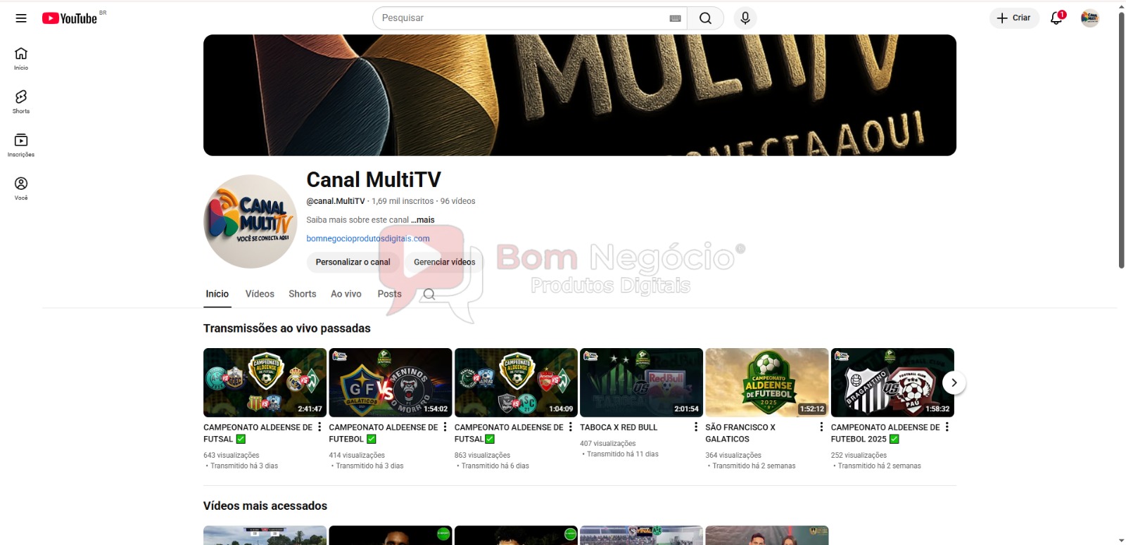 CANAL DO YOUTUBE DE 1K MONETIZADO - FUTEBOL (COD-411)