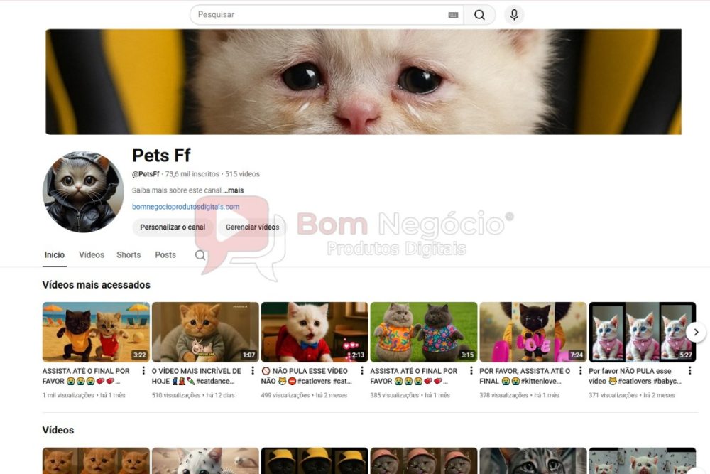 CANAL DO YOUTUBE DE 74K NÃO MONETIZADO - ANIMAIS (COD-412)