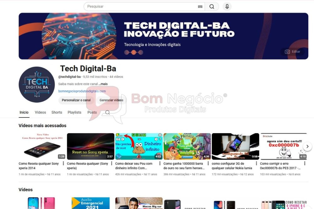 CANAL DO YOUTUBE DE 9K NÃO MONETIZADO - TECNOLOGIA (COD-415)