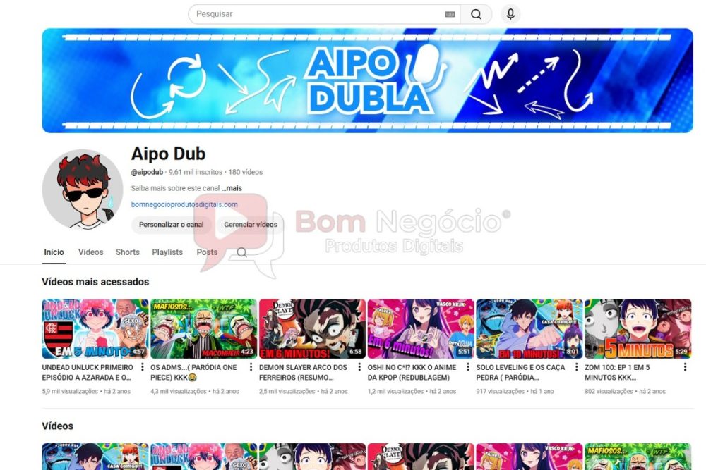 CANAL DO YOUTUBE DE 9K NÃO MONETIZADO - ANIMES (COD-417)