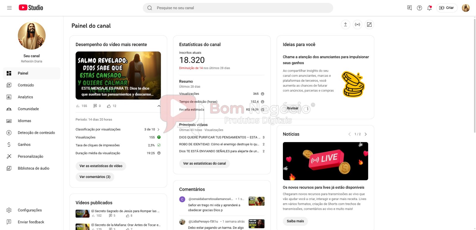 CANAL DO YOUTUBE DE 18K MONETIZADO - RELIGIÃO (COD426) - Imagem 2