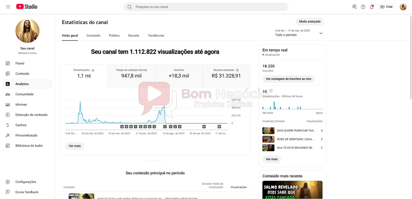 CANAL DO YOUTUBE DE 18K MONETIZADO - RELIGIÃO (COD426) - Imagem 3
