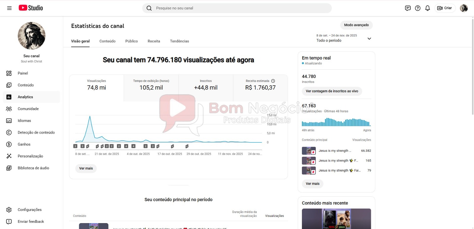 CANAL DO YOUTUBE DE 44K MONETIZADO - RELIGIÃO (COD-438) - Imagem 3