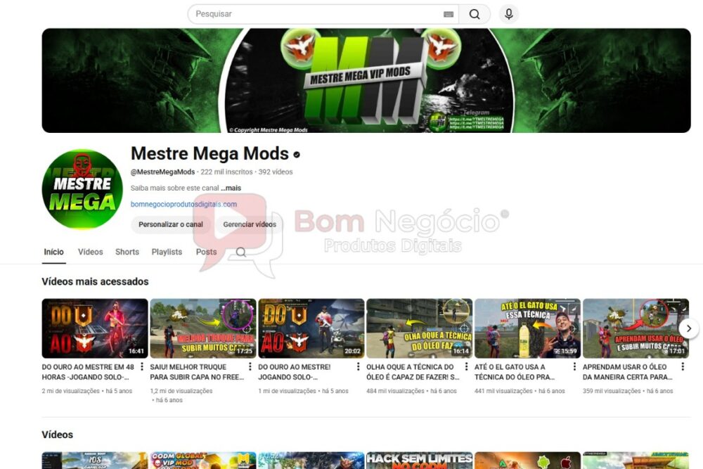 CANAL DO YOUTUBE DE 222K NÃO MONETIZADO - GAMES (COD-274)
