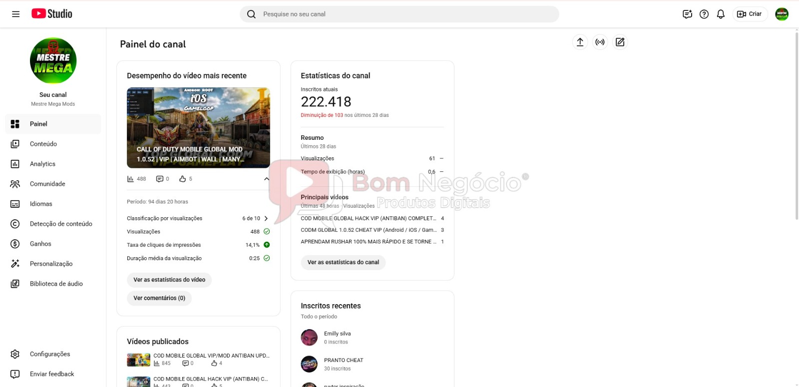 CANAL DO YOUTUBE DE 222K NÃO MONETIZADO - GAMES (COD-274) - Imagem 2