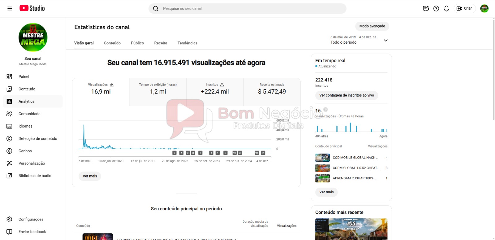 CANAL DO YOUTUBE DE 222K NÃO MONETIZADO - GAMES (COD-274) - Imagem 3
