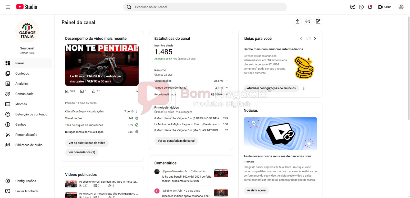 CANAL DO YOUTUBE DE 1K MONETIZADO - MOTOS (COD-457) - Imagem 2