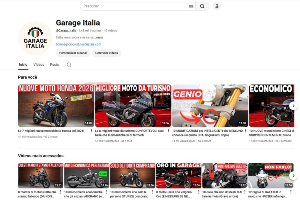 CANAL DO YOUTUBE DE 1K MONETIZADO - MOTOS (COD-457)