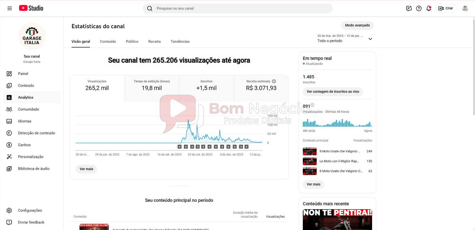 CANAL DO YOUTUBE DE 1K MONETIZADO - MOTOS (COD-457) - Imagem 3