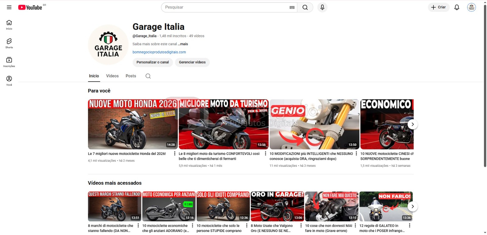 CANAL DO YOUTUBE DE 1K MONETIZADO - MOTOS (COD-457)