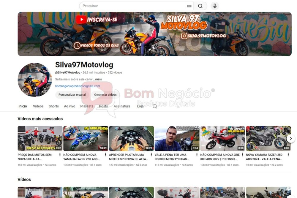 CANAL DO YOUTUBE DE 37K MONETIZADO - MOTOS (COD-476)
