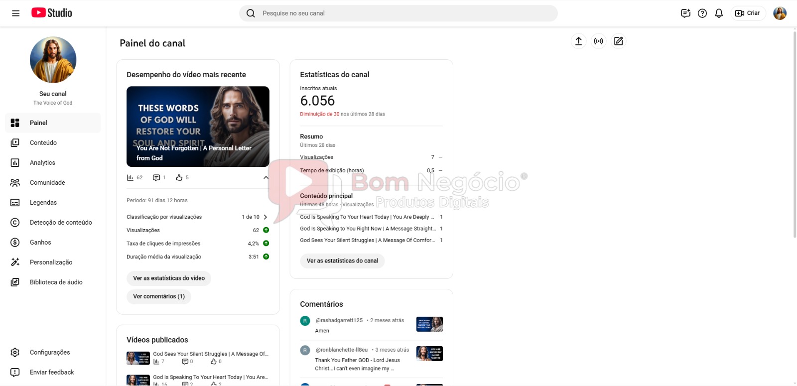CANAL DO YOUTUBE DE 6K NÃO MONETIZADO - RELIGIÃO (COD-479) - Imagem 2
