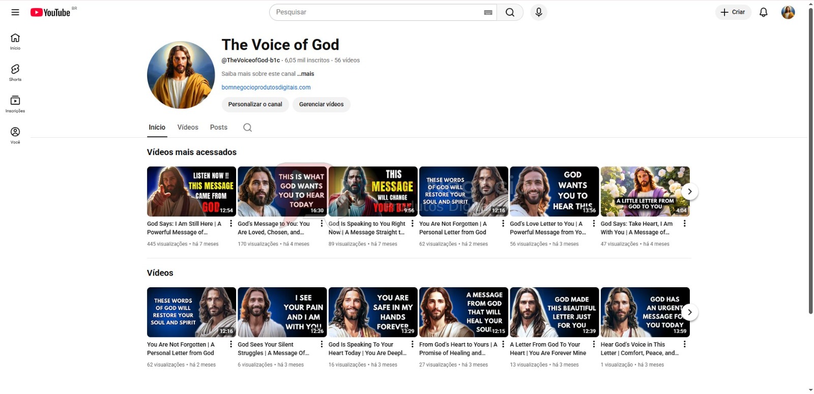 CANAL DO YOUTUBE DE 6K NÃO MONETIZADO - RELIGIÃO (COD-479)