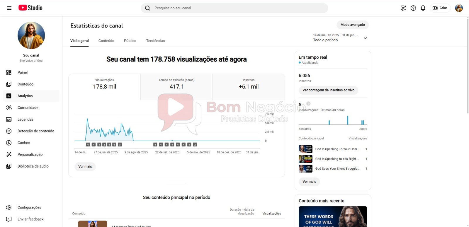 CANAL DO YOUTUBE DE 6K NÃO MONETIZADO - RELIGIÃO (COD-479) - Imagem 3