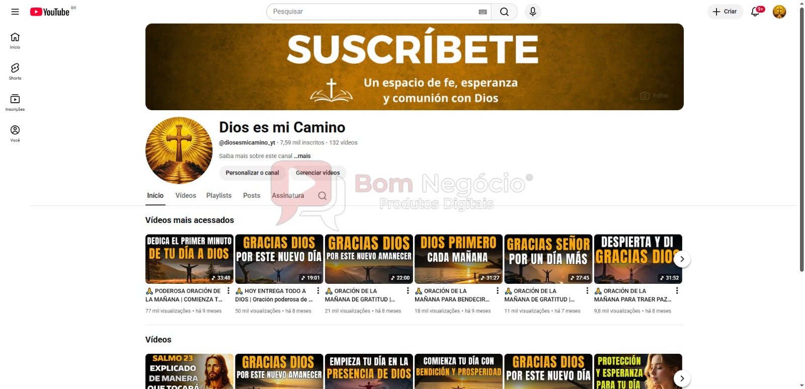 CANAL DO YOUTUBE DE 7K NÃO MONETIZADO - RELIGIÃO (COD-485)