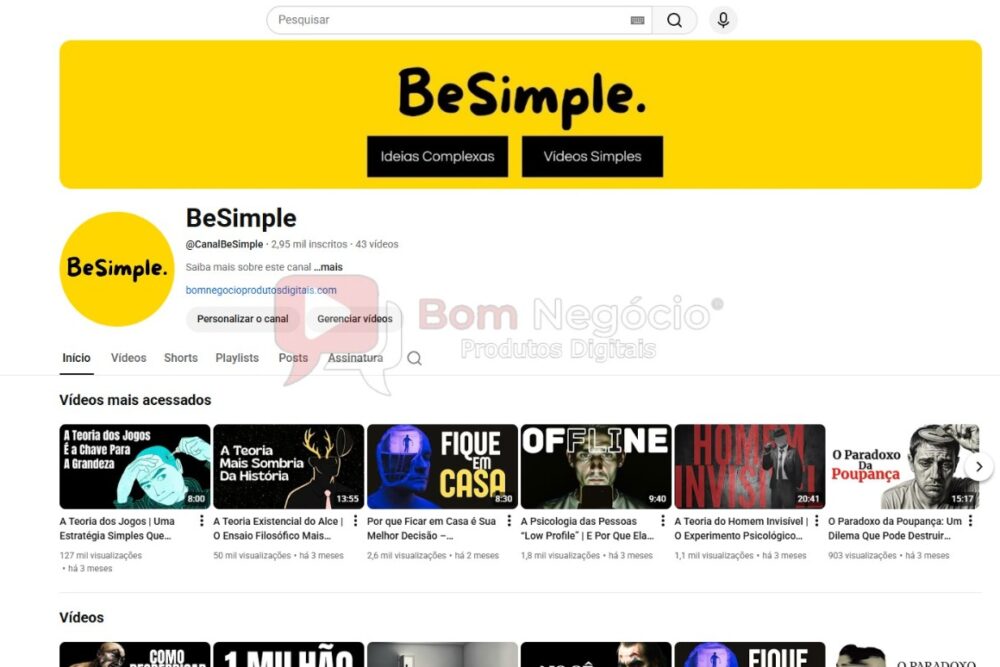 CANAL DO YOUTUBE DE 3K NÃO MONETIZADO - PSICOLOGIA (COD-486)