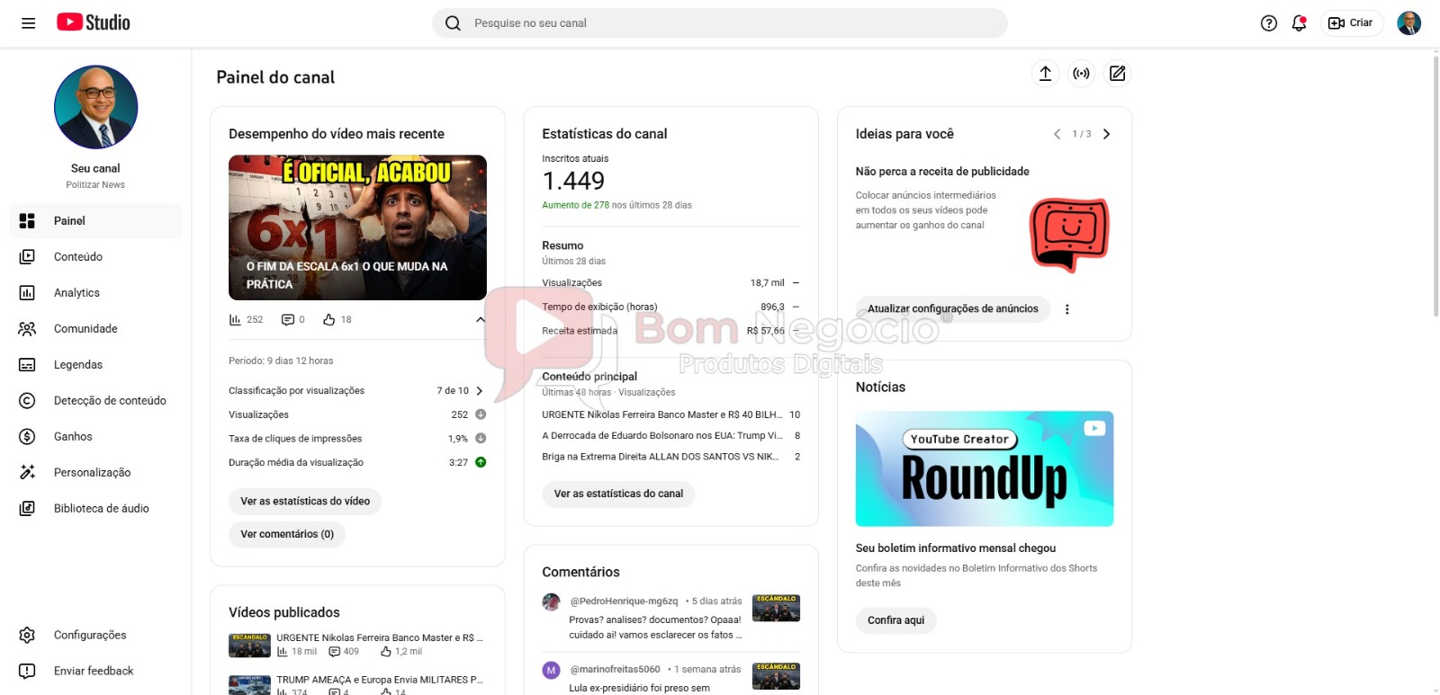 CANAL DO YOUTUBE DE 1K MONETIZADO - POLÍTICA (COD-489) - Imagem 2