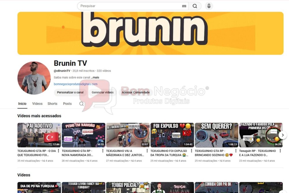 CANAL DO YOUTUBE DE 20K NÃO MONETIZADO - GAMES (COD-495)