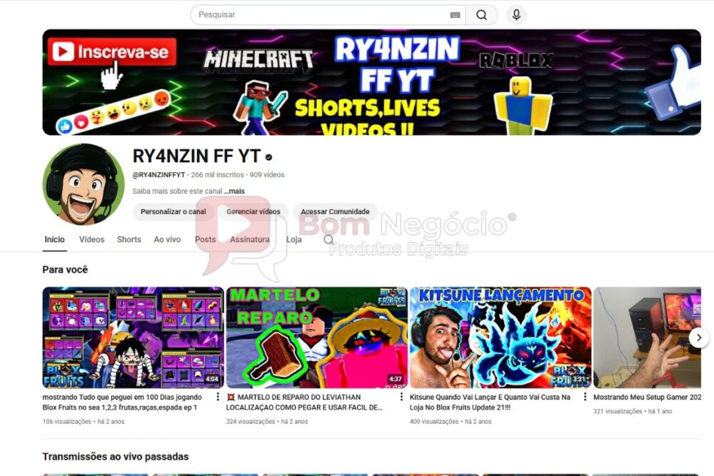 CANAL DO YOUTUBE DE 260K MONETIZADO - GAMES (COD-496)