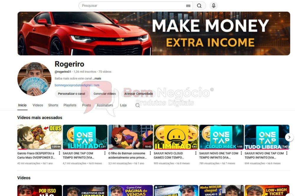CANAL DO YOUTUBE DE 1K MONETIZADO - TUTORIAIS E FINANÇAS (COD-506)