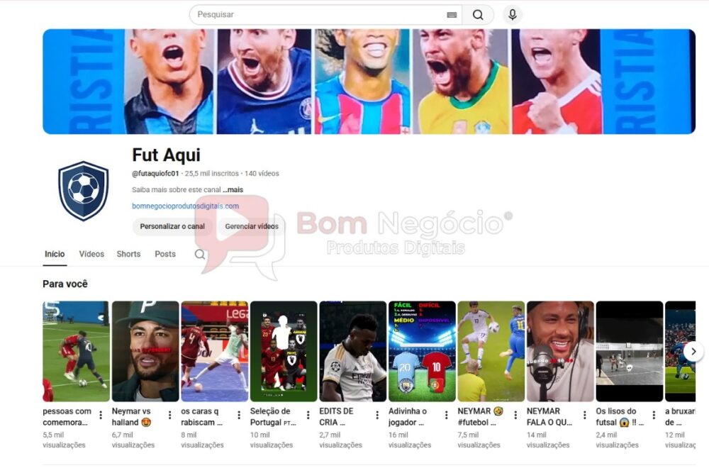 CANAL DO YOUTUBE DE 25K NÃO MONETIZADO - FUTEBOL (COD-514)