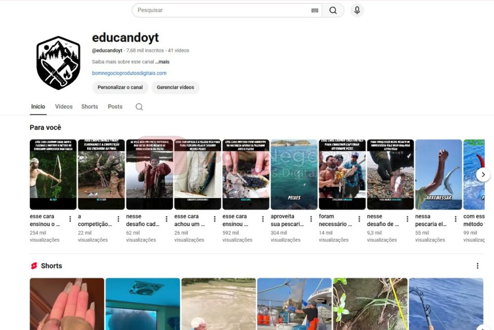 CANAL DO YOUTUBE DE 7K NÃO MONETIZADO - PESCARIA (COD-518)