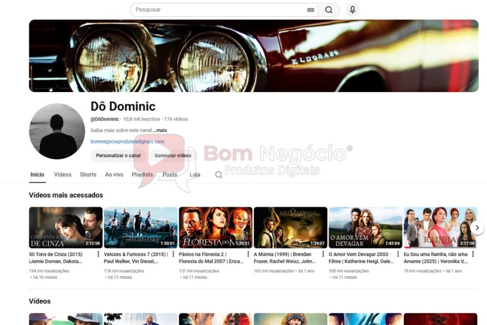 CANAL DO YOUTUBE DE 10K MONETIZADO - CINEMA (COD-530)