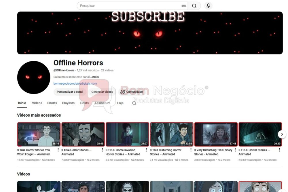 CANAL DO YOUTUBE DE 1K MONETIZADO - HISTORIAS DE TERROR (COD-552)