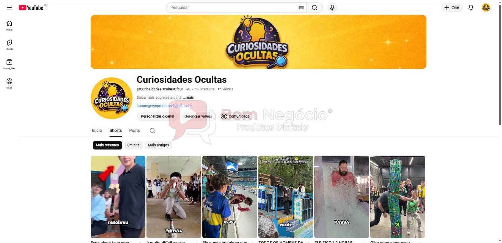 CANAL DO YOUTUBE DE 9K NÃO MONETIZADO - CURIOSIDADES (COD-553)